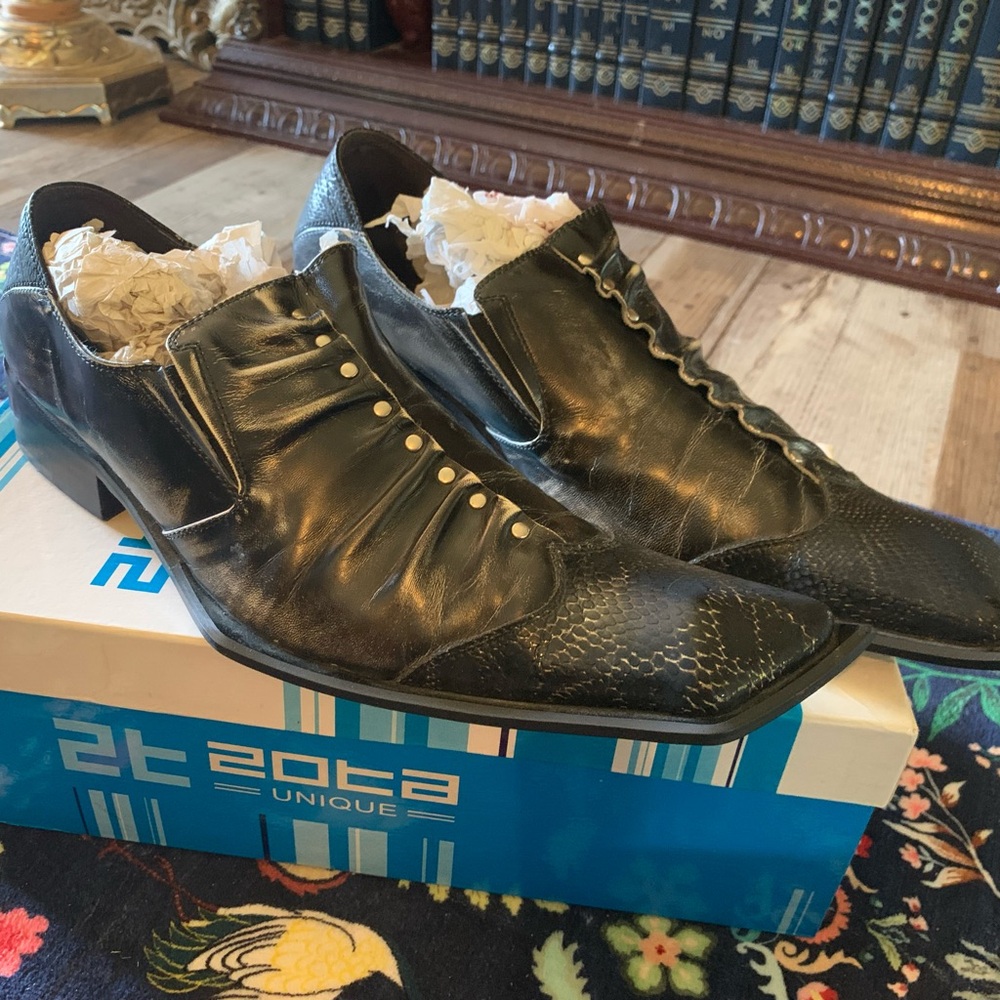Vintage square toe leather & reptile loafer style dress shoes